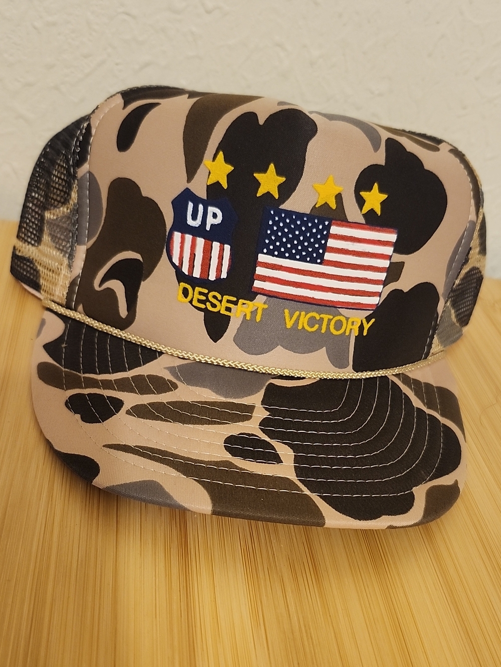 Vintage 1990 Desert Storm Victory Union Pacific Camo Trucker Hat